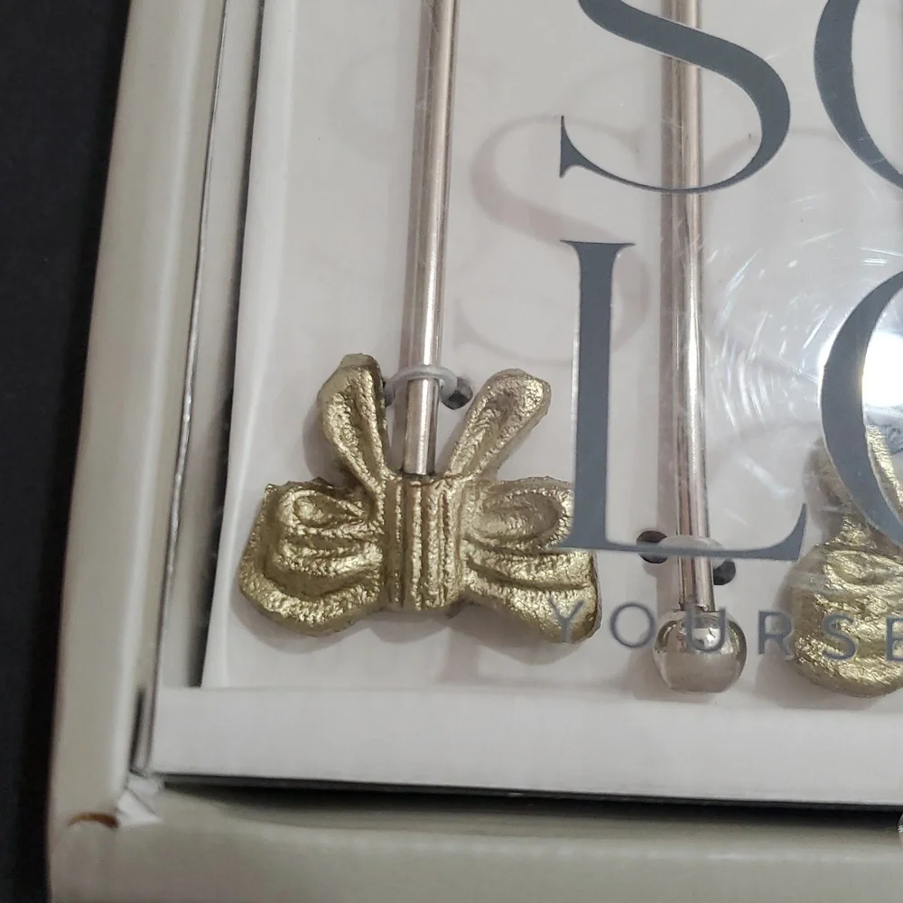 6pack‎ bow topped silver and gold plated cocktail mixed drink stirrers brand new
